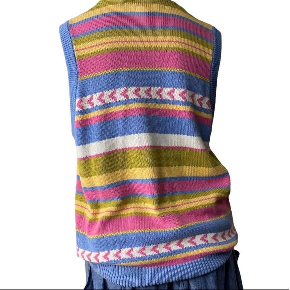 IZOD Women's Stripe V-Neck Button Front Sleeveless Cardigan Sweater Large - Picture 3 of 3